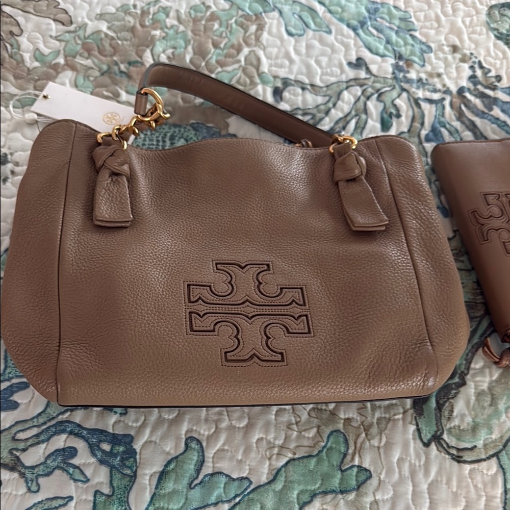 Tory Burch Brown Shoulder Bag with Gold Accents